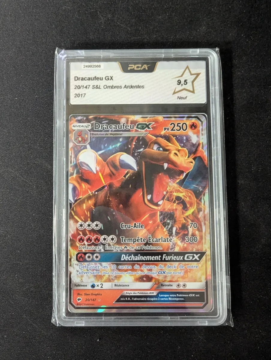 Carte gradée pokémon Dracaufeu GX 20/147 S&L ombres ardentes pca9.5