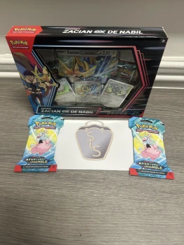 Lot Coffret Pokémon, Zacian-ex de Nabil et 2 booster EV09 Aventures ensemble en français