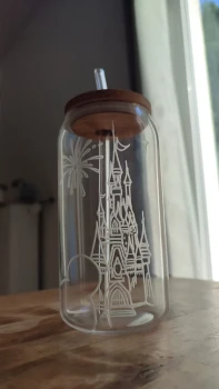 Gobelet Verre Disney Château | Couvercle Bambou & Paille en verre 🏰