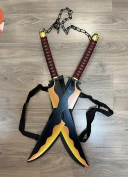 Demon Slayer – Double épée Tengen Uzui – 79 cm – Réplique décorative en acier