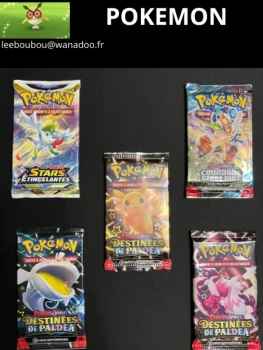 Lot de 5 boosters reconditionnés ! ideal brocante ou pour completer sa collection avec reverse et holo ❤️🎁😍