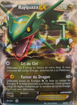 Carte Pokémon originale Rayquaza EX promo ( 6/102 ), version française, issue de la période Noir & Blanc (2012).