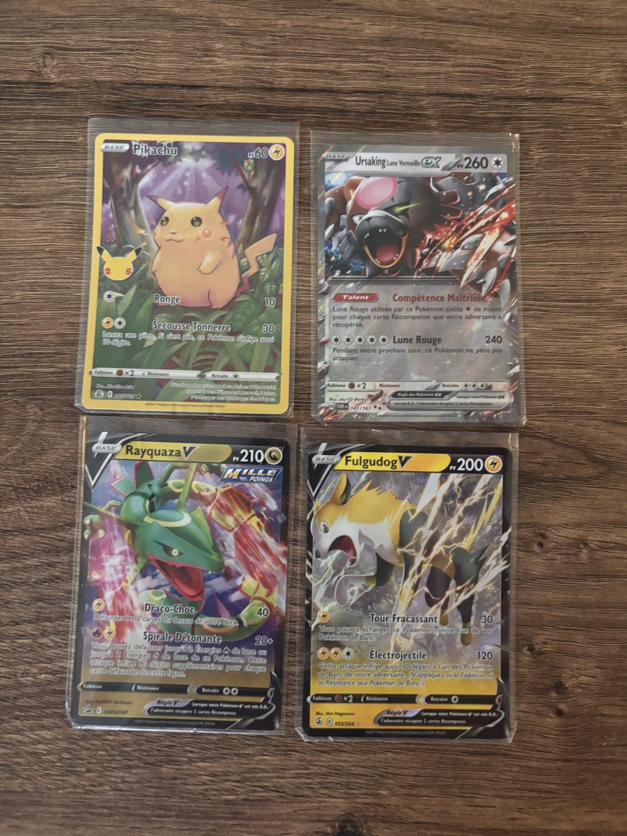 Pikachu / Ursaking Lune Vermeille / Rayquaza / Fulgudog
