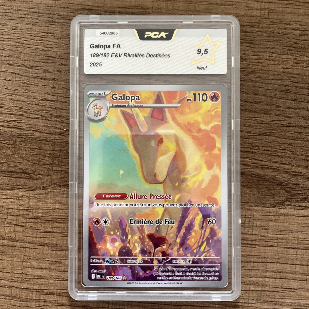 Carte Pokémon Gradée Galopa 189/182 EV10 Rivalités Destinées FR 🇫🇷 PCA 9,5