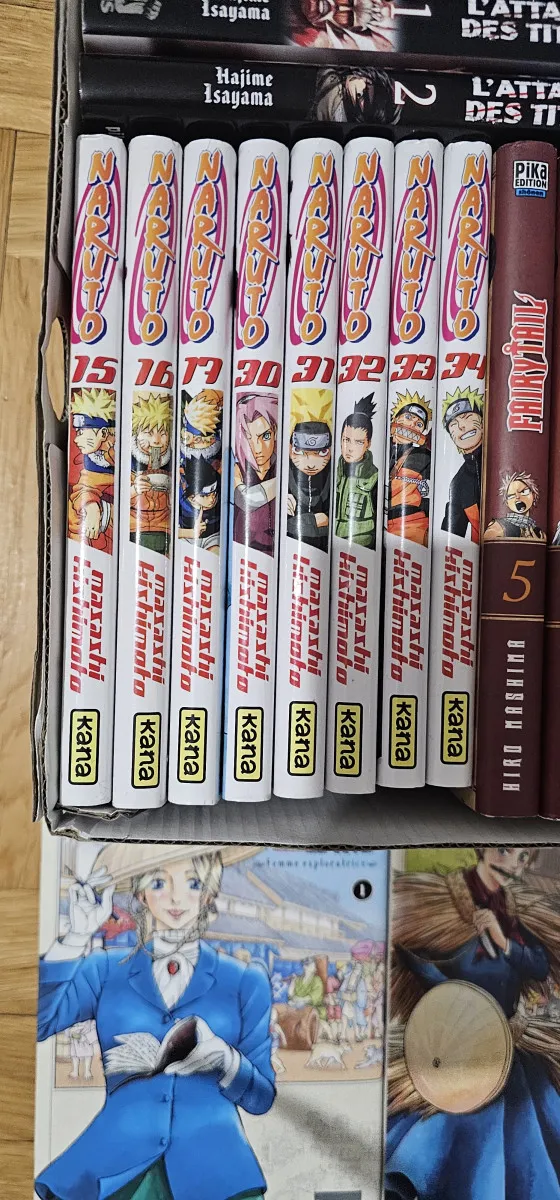 Lot de 26 mangas – Naruto, One Piece, L’Attaque des Titans, Fairy Tail, Kaiju, Instinct