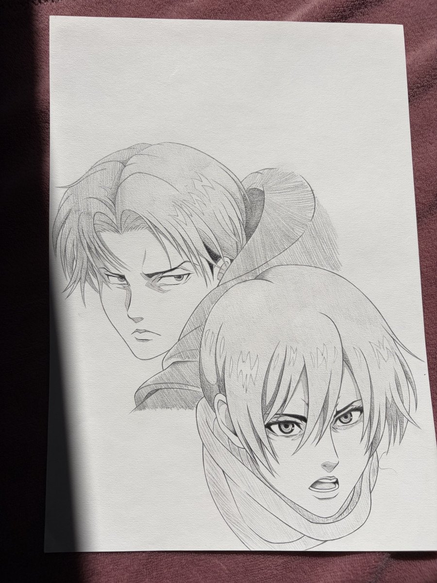 ✨ Dessin Original A4 Livaï & Mikasa (SnK) — Pièce Unique !