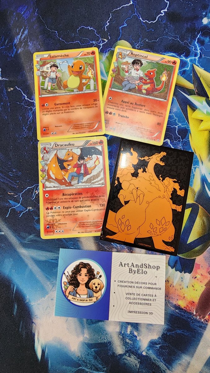 Lot 3 cartes Pokémon – Salamèche, Reptincel, Dracaufeu 🔥