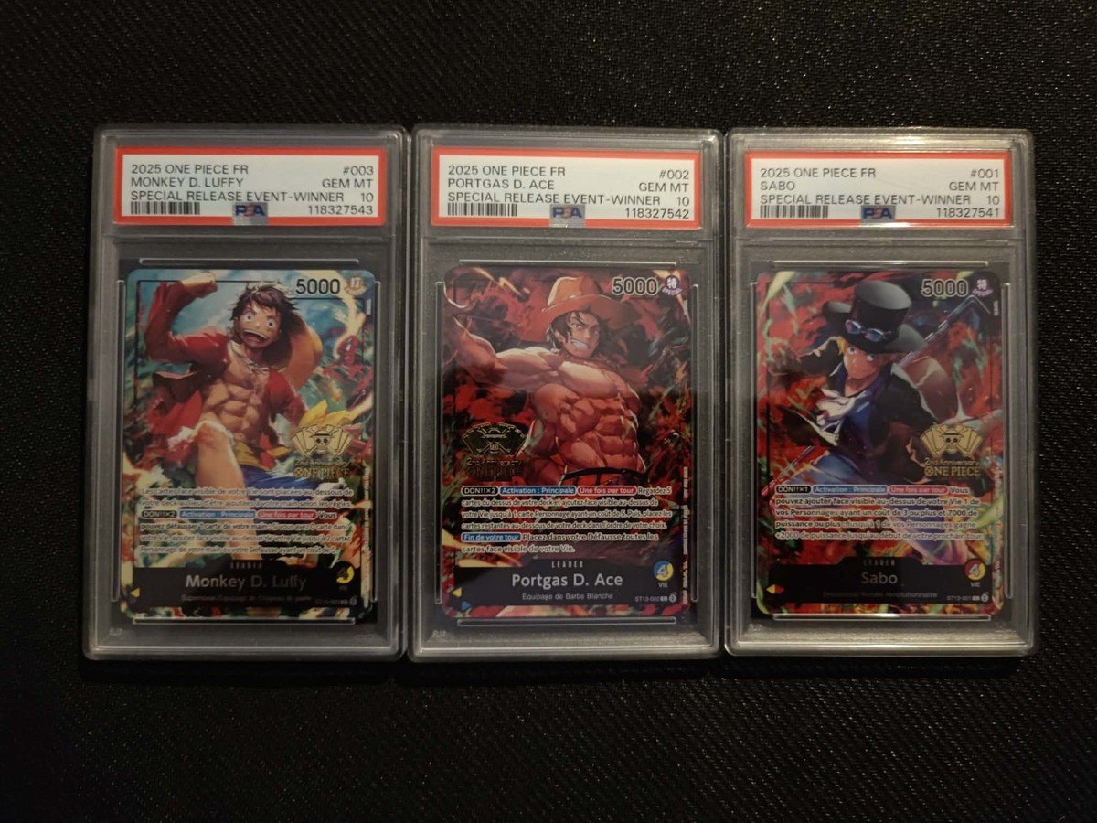 Lot carte one piece event winner Luffy Ace Sabo PSA 10 low pop très rare