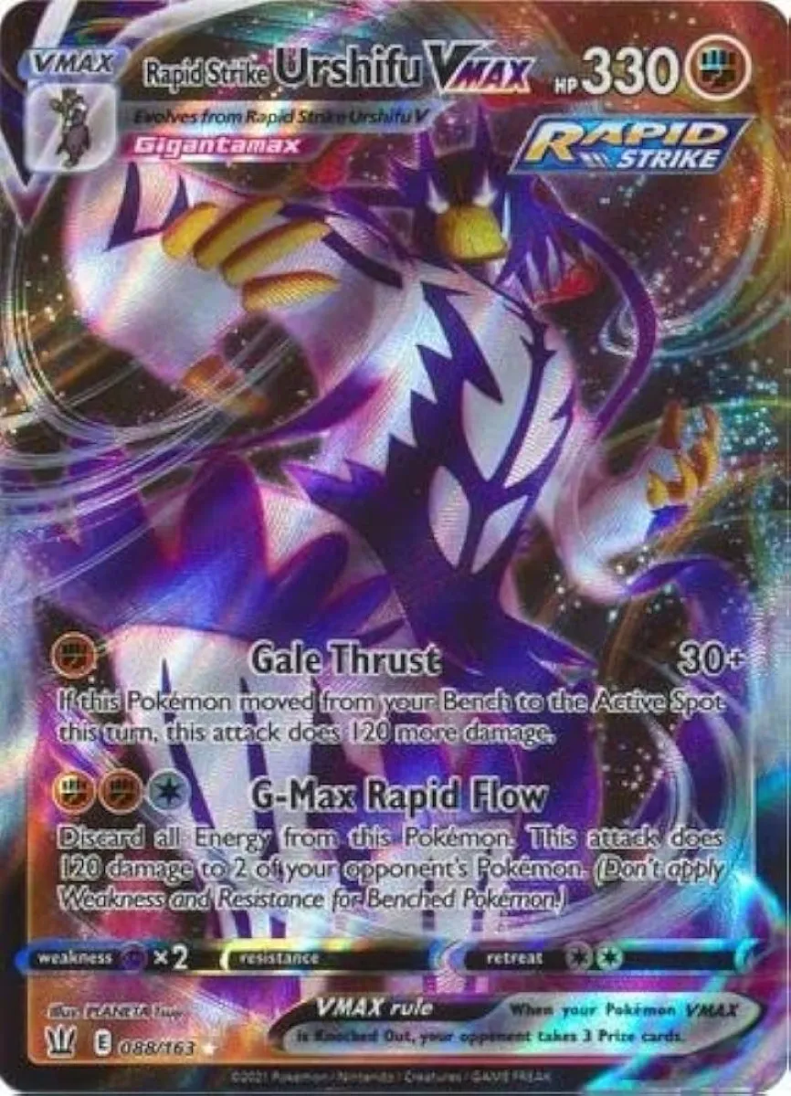 Carte Pokémon : Dracaufeu VMAX , RapidSrtike Urshifu VMAX , Miasmax VMAX , Zacian V et Florizarre V