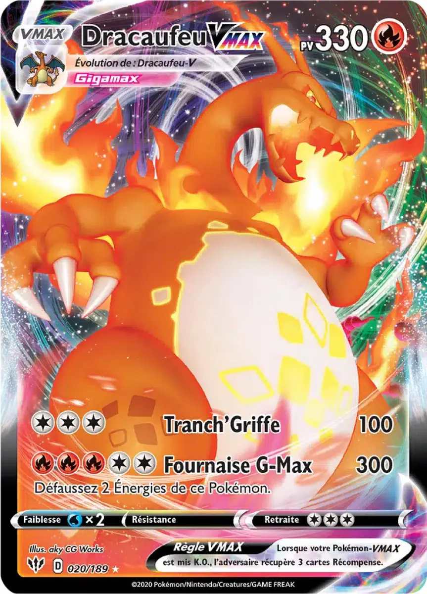 Carte Pokémon : Dracaufeu VMAX , RapidSrtike Urshifu VMAX , Miasmax VMAX , Zacian V et Florizarre V