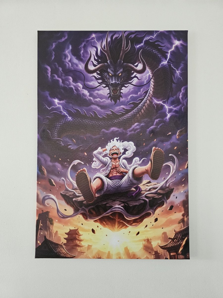 🔥Toile Encadrée Luffy Gear 5 Vs Kaido One Piece 40x60 Cm