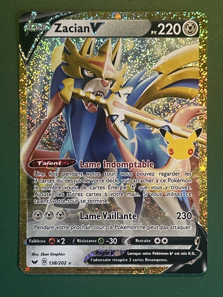 Carte Pokémon Zacian V reprint 30 ans 138/202