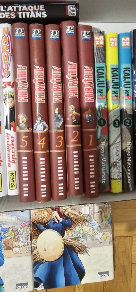 Lot de 26 mangas – Naruto, One Piece, L’Attaque des Titans, Fairy Tail, Kaiju, Instinct