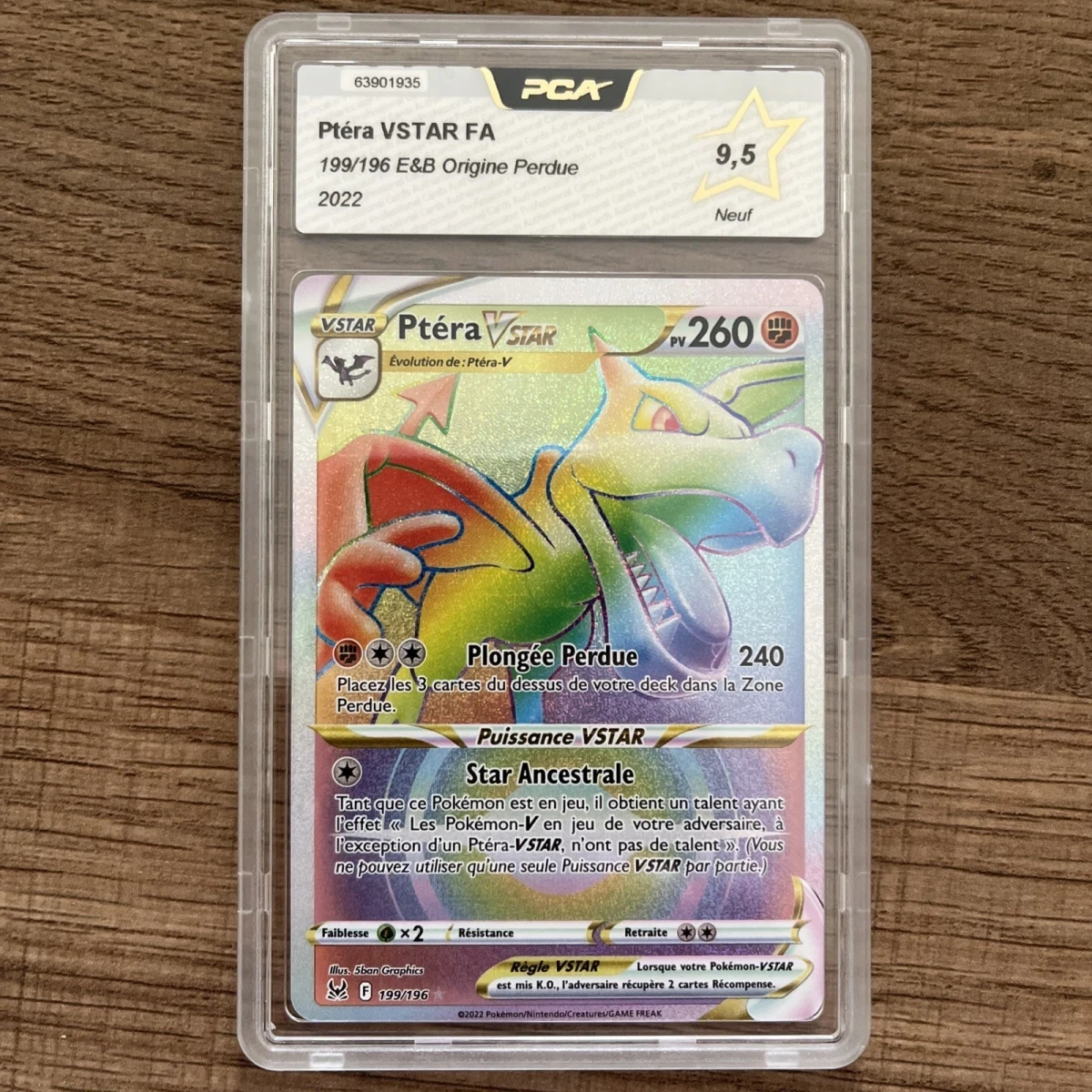 Carte Pokémon Gradée Ptéra VSTAR Secrète 199/196 FR 🇫🇷 Origine Perdue PCA 9,5