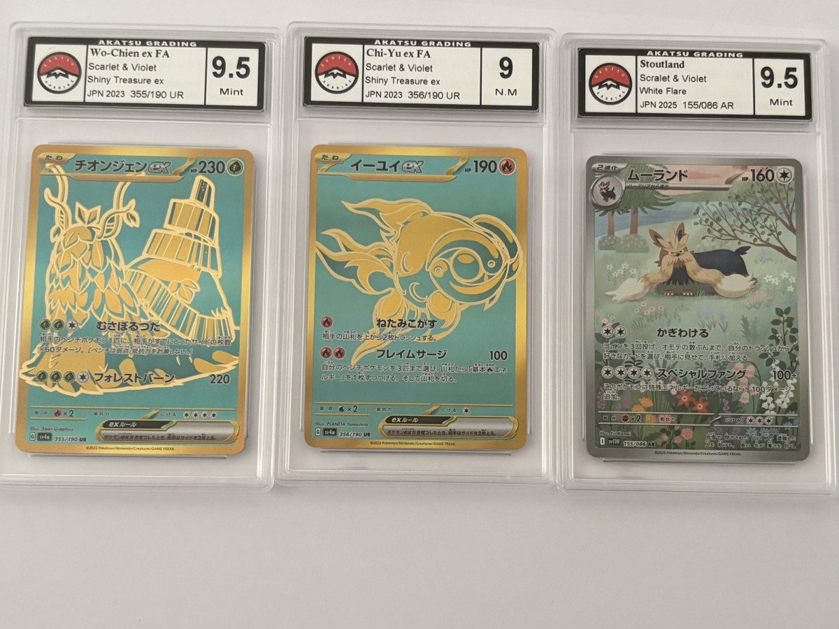 Lot 3 Cartes Pokémon Japonaises Gradées Akatsu Wo-Chien, Chi-Yu, Stoutland