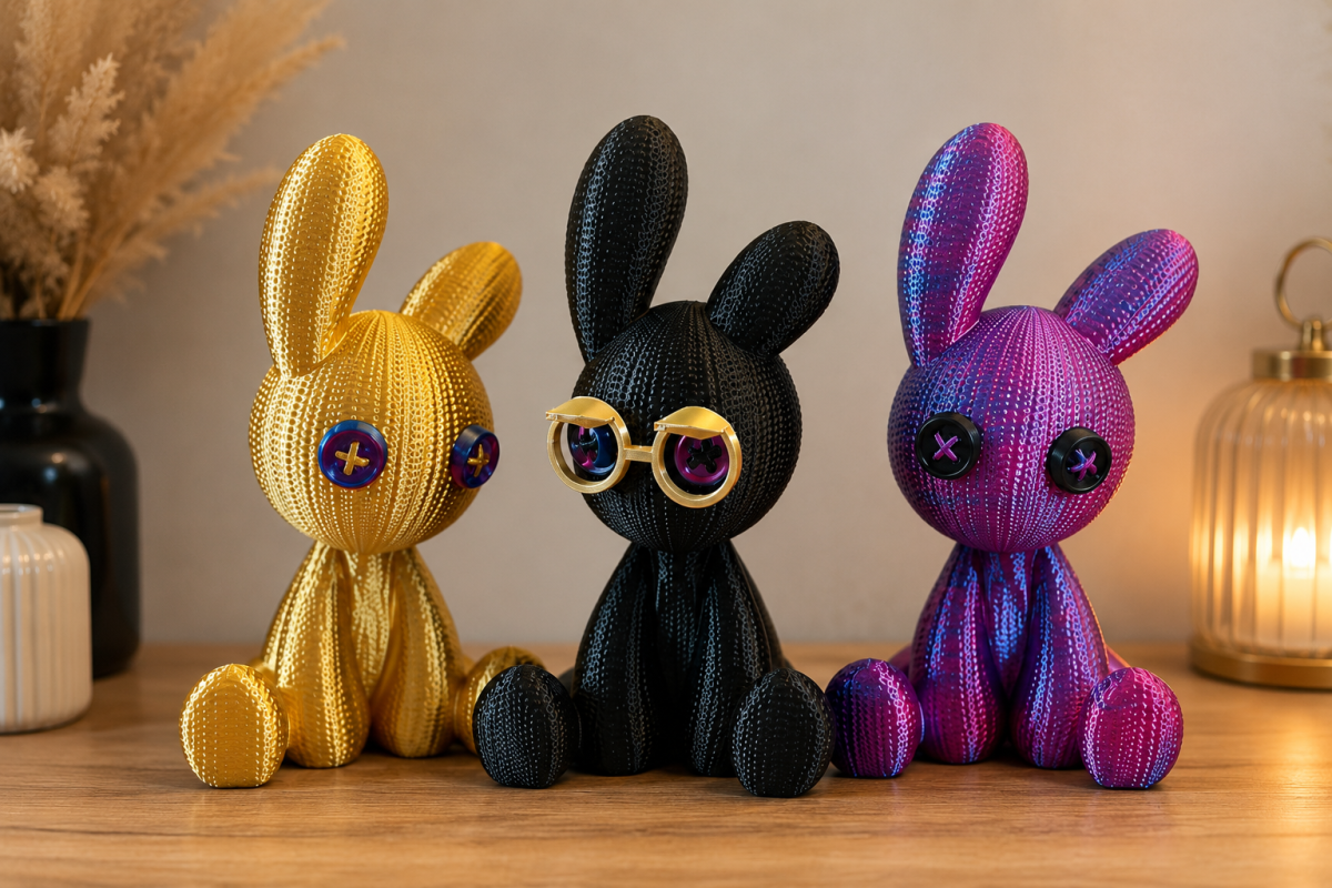 Figurine Lapin 3D - Famille de Bunny Kawaii Imprimés 3D - Décoration Collection