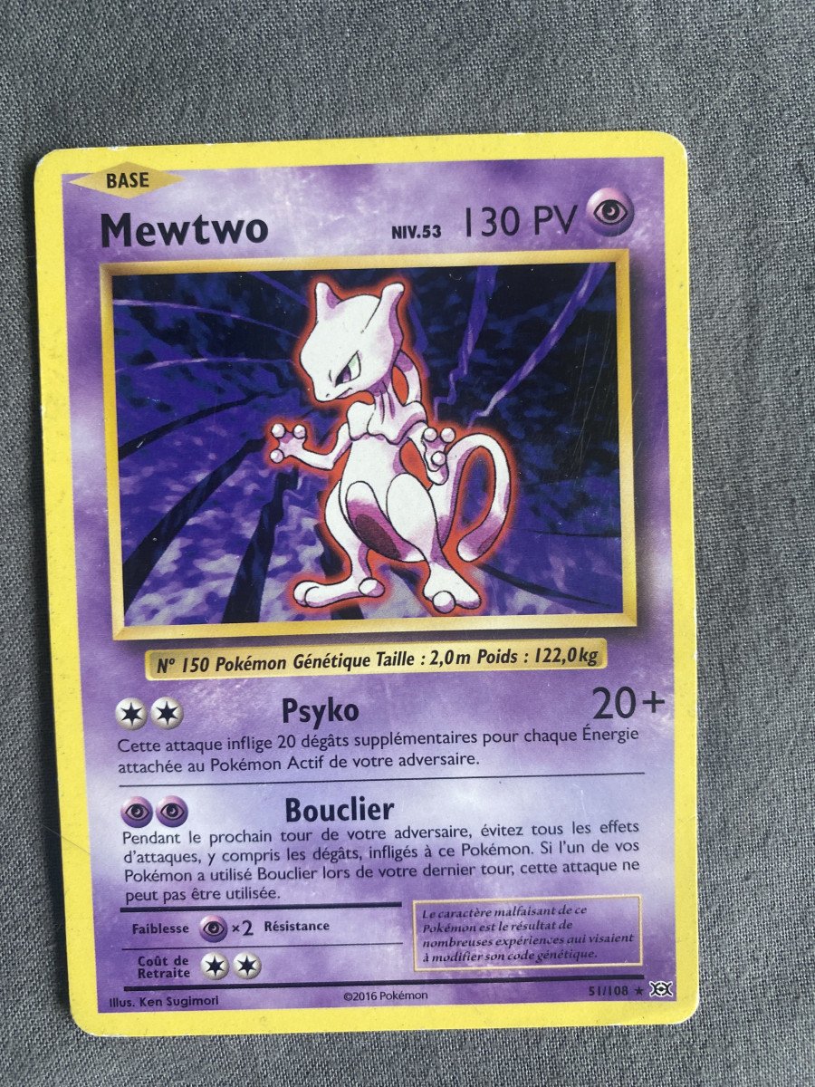Carte mewtwo 1999 Pokemon FRENCH 1st Edition Base Set Mewtwo