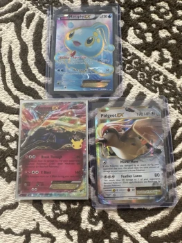 Lot de 3 Cartes EX Pokémon - Xerneas EX, Manaphy EX Full Art, Pidgeot EX Anciennes