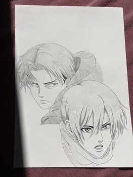 ✨ Dessin Original A4 Livaï & Mikasa (SnK) — Pièce Unique !