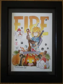 Dessin Fan Art Collection Zelda LINK "FIRE" dans un cadre 13x18 🎁