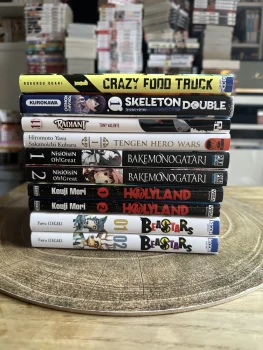 manga (lot) avec PLV skeleton : Crazy Food buck, Skeleton double, radiant, tengen hero wars, Bakemonobari, Holyland, Beastars