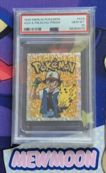 STICKERS POKÉMON MERLIN PIKACHU & SASHA PRISM PSA 10 MT
